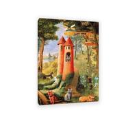 RXNHGJDS Remedios Varo canvas Prints wall art Cats Paradise famous paintings on canvas surrealism posters Picture for Bedroom Home Decor110x80cm(43x31in) Framed