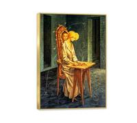 RXNHGJDS Remedios Varo Decor Prints Disturbing Presence Canvas Surrealism Wall Decor Remedios Varo Framed Wall Art for Living Room Bathroom Gift Ready to Hang100x70cm(33x28in) Gold frame