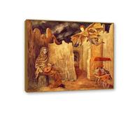 RXNHGJDS Remedios Varo Painting on Canvas Magic Flight or Zamfonia Poster Remedios Varo Home Decor Surrealism Wall Art Picture for Living Room Bedroom Bathroom Wall Decor85x70cm(33x27in) Gold frame