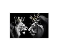RXNHGJDS The Lion King and Queen with Crown Wall Art African Wild Animals Pictures lion golden crown Posters Prints Black and White Artwork for Living Room Bedroom Wall Decor 90x60cm(36x24in) poster