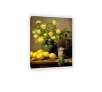 RXNHGJDS Vintage Yellow flowers Lemons Poster Print Country Kitchen Wall Art, Antique Still Life Canvas Painting Cooking Decor 50x40cm(20x16in) Inner frame