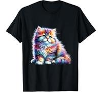 RXODXA Cat Men Women Colourful Watercolour Cat T-Shirt Size M Black