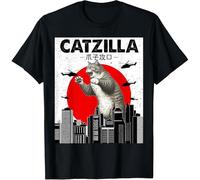 RXODXA Catzilla Cat Japanese Art Funny Cat Gifts for Men Women Boys Girls T-Shirt Black