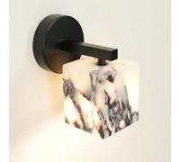 RXPVUXE 1-Light Black Modern Wall Sconces, Natural Marble Lampshade Wall Lighting Fixtures, Square Alabaster Wall Lights, Nordic Style Stone Wall Mounted Lamp for Bedroom Bedside Entryway