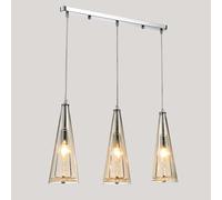 RXPVUXE 3 Light Elegant Glass Pendant Light, Modern Kitchen Island Linear Chandelier, Chrome Dining Room Ceiling Lighting Fixture Adjustable E14 Crystal Beads Clear Glass Art Suspended Hanging Lamp