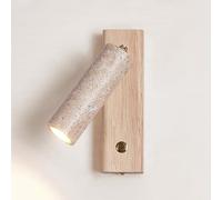 RXPVUXE 3W LED Wall Mount Reading Light with Switch, Wabi Sabi Style Stone Wall Sconce, 180° Adjustable Yellow Travertine Wall Lamp, 3000K Interior Decoration Wall Light for Bedroom Bedside(Wood)