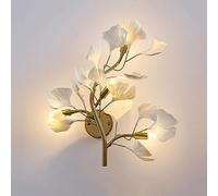 RXPVUXE 4-light Modern Gold Wall Sconce Light Creative Ginkgo Biloba Wall Lamp White Acrylic Shade, Modern Hardwired Home Decor Art Wall Lighting Fixture for Bedroom Bedside Living Room Hallway