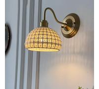 RXPVUXE Antique Brass Wall Sconce Retro Indoor Copper Wall Light with Hollow Design Ceramic Shade, Contemporary Art Home Decor Lighting Fixture for Bedroom Living Room Dinning Room, E27