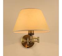 RXPVUXE Antique Gold Swing Arm Wall Sconce Vintage Dimming Wall Light Imitation Parchment PVC Fabric Shade, Brushed Brass Finish Farmhouse Wall Lighting Adjustable Wall Mount Reading Lamp, E27