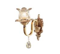 RXPVUXE Gold Vintage Wall Sconce with Flowers Glass Shade, Antique Brass Wall Light, Retro Floral Bedside Wall Lamp, Indoor Decoration Wall Lighting Fixture for Bedroom Living Room Hallway