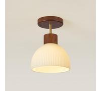 RXPVUXE Hallway Light Fixtures Ceiling Wood Semi Flush Mount Ceiling Light with Ribbed Glass Shade, Wabi Sabi Close To Ceiling Lamp Modern 7 In Chandelier for Entry Hallway Stairway Balcony, E27