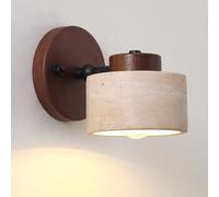 RXPVUXE Japanese Style Wabi-Sabi Wall Light Fixture, Natural Yellow Travertine and Wood Wall Sconce, Adjustable Natural Stone Lampshade Wall Lamp for Bedside Bedroom Living Room(Walnut,No Switch)