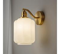 RXPVUXE Milk White Glass Wall Sconce, 1-Light Gold Bathroom Vanity Lamp, Hardwired Brass Wall Mounted Light, Mid-Century Vintage Wall Lighting Fixture for Living Room Farmhouse Bathroom Bedside