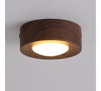RXPVUXE Mini Flush Mount Ceiling Light Fixture Cylinder LED Ceiling Spotlight Acrylic Shade, Modern Walnut Wood Close To Ceiling Lamp Round Surface Mounted Downlight for Closet/Hallway/Stairs/Kitchen