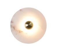RXPVUXE Modern Alabaster Wall Sconce, Nordic Style Round Marble Wall Lamp, Gold Brass Base LED Wall Mount Light, 3000K Warm Light Hardwired Indoor Wall Lights for Bedroom Hallway(30cm)