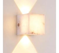 RXPVUXE Modern Alabaster Wall Sconces, Natural Marble Up and Down Lighting Fixtures, Nordic Style Stone Wall Lamp, 3000K Warm White Brass Wall Light for Bedroom Bedside Hallway Stairs