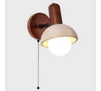 RXPVUXE Modern Dome Yellow Travertine Wall Sconce, Adjustable Natural Stone Wall Lamp with Glass Shade and Wooden Base, Japanese Style Wabi-sabi Wall Light for Bedroom Bedside(Walnut,Pull Switch)
