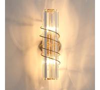 RXPVUXE Modern Gold Wall Sconce Indoor Crystal Wall Light 2-light Gold Bathroom Light Fixture with Spiral Metal Wire Deco, Postmodern 40cm Long Tube Wall Lamp for Hallway Bedroom E14