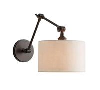 RXPVUXE Modern Swing Arm Wall Sconce, Black Bedside Wall Lamp with White Fabric Drum Shade, Adjustable Wall Lighting Fixtures, Hardwired Wall Mounted Reading Light for Bedroom Living Room Hallway