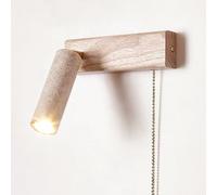 RXPVUXE Modern Yellow Travertine Wall Sconce, Adjustable Natural Stone Wall Lamp with Pull Cord Switch and Wood Base, 3W LED 3000K Wall Mount Reading Light for Bedroom Bedside(Wood,Left)