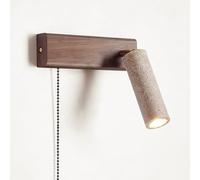 RXPVUXE Modern Yellow Travertine Wall Sconce, Adjustable Natural Stone Wall Lamp with Pull Cord Switch and Wood Base, 3W LED 3000K Wall Mount Reading Light for Bedroom Bedside(Walnut,Right)