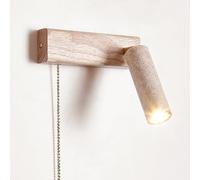RXPVUXE Modern Yellow Travertine Wall Sconce, Adjustable Natural Stone Wall Lamp with Pull Cord Switch and Wood Base, 3W LED 3000K Wall Mount Reading Light for Bedroom Bedside(Wood,Right)