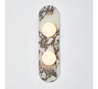 RXPVUXE Natural Marble Wall Lamp with Glass Globe Shade, 2-Lights Modern Hardwired Wall Light Fixtures, Bathroom Vanity Wall Sconce Lighting for Bedroom Living Room Dining Room Hallway(A)