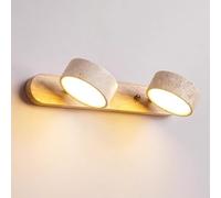 RXPVUXE Natural Travertine Stone LED Vanity Light, 2/3/4-Lights Bathroom Light Fixtures for Over Mirror, Farmhouse Wood Linear Wall Sconce, 180° Rotatable Marble Wall Lamp(Wood,2-Lights)