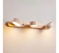RXPVUXE Natural Travertine Stone LED Vanity Light, 2/3/4-Lights Bathroom Light Fixtures for Over Mirror, Farmhouse Wood Linear Wall Sconce, 180° Rotatable Marble Wall Lamp(Wood,3-Lights)