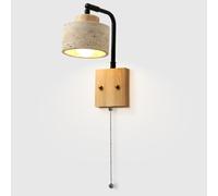 RXPVUXE Nordic Natural Stone Wall Sconce, Adjustable Yellow Travertine Wall Lamp with Wood Base, Mid Century Modern Marble Wall Light for Bedroom Bedside Hallway Entryway(Wood,Pull Switch)