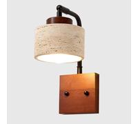 RXPVUXE Nordic Natural Stone Wall Sconce, Adjustable Yellow Travertine Wall Lamp with Wood Base, Mid Century Modern Marble Wall Light for Bedroom Bedside Hallway Entryway(Walnut,No Switch)