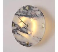 RXPVUXE Nordic Style Stone Wall Lamp with Clock, Round Alabaster Wall Sconces, Natural Marble Wall Lighting Fixtures, 3000K Warm Light Modern LED Wall Light for Bedroom Living Room Hallway