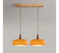 RXPVUXE Orange Glass Hanging Light Gradient Design Nordic Pendant Lighting Fixture Kitchen Island, Mid Century Vintage Drum Pendant Chandeliers Adjustable Wood Ceiling Lights For Bedroom, E27