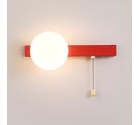 RXPVUXE Red Modern Wall Sconces Modern Globe Wall Lamp with Pull Switch And Milk White Acrylic Shade, G9 Hardwired Metal Wall Sconce Nordic Bedroom Bedside Living Room Decor Lighting Fixture