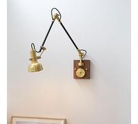 RXPVUXE Wood Swing Arm Wall Sconce Retro Brass Wall Mount Light Vintage Modern Indoor Reading Wall Lamp, Flexible Adjustable E14 Wall Lighting Fixture For Bedroom Bedside Study Room Desk