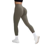 RXRXCOCO Butt Lifting Leggings with Pockets Women Hidden Pleats Gym Leggings High Waisted Tummy Control Yoga Pants Sage Green