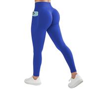 RXRXCOCO Women Hidden Scrunch Leggings with Pockets High Waist Seamless Gym Leggings Butt Lift SportsLeggings Peacock Blue