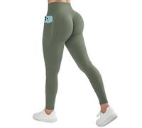 RXRXCOCO Women Hidden Scrunch Leggings with Pockets High Waist Seamless Gym Leggings Butt Lift SportsLeggings Army Green