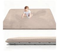 RxueSug Thick Padded Baby Crawl Mat 60 x 200 cm x 2cm, Baby Play Mat, Foldable Kids Playmat, Large Activity Play Mat, Non-Slip, Waterproof, Playpen Mats Design for Crawling, Learning Light Brown