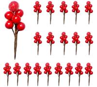 RXXR 20pcs Christmas Artificial Red Berries Stems Red Berry Fruits Picks Picks Holly Berries Branches for Christmas Tree Xmas Wreath Crafts Wedding Season Winter Home Decoration