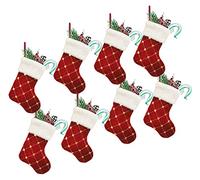 RXXR 8 Pack Christmas Mini Stockings 9 inch Glitter Round Dots Sequins Grid Xmas Stocking with Plush Cuff Tableware Holders Gift Card Bags Holders Bulk Treats Bag Xmas Tree Decorations Set