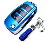 RXXR Car Key Case Cover Compatible with Audi A1 A3 A4 A6 A8 Quattro Q2 Q3 Q7 S3 S6 RS3 RS6 R8 TT TTS 3 Button Flip Key
