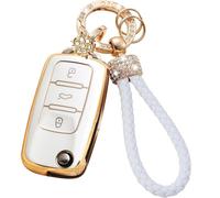 RXXR Car Key Cover Case with Keychain - Compatible with VW Key Protective Case for Golf 4 5 6 Polo Skoda Seat Beetle Jetta Touran Eos Scirocco - 3 Buttons