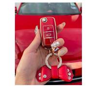 RXXR Car Key Fob Cover for VW 3 Buttons Key Cover Compatible with VW Volkswagen Passat Golf Polo Beetle Jetta Touran Eos Scirocco Red Car Key Shells with Bow Keychain