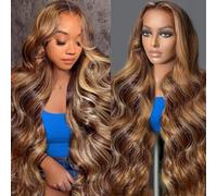 RXY Wear and Go Glueless Wig Human Hair Highlight Pre Plucked Pre Cut No Glue 9x6 Hd Lace Max Part Body Wave Wig for Women,200% Density Glueless Wigs 20Inch with Baby Hair