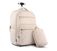 RxyOu Rolling Backpack, Large Capacity, Telescopic Handle, Silent Omnidirectional Wheels, Suitable for Men and Women, Business, Outdoor Activities, and StudentsBeige,A