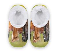 Rxyy Animal Horses Running Flowers Slippers for Women and Men, Womens Coral Fleece Indoor Slippers House Slippers Socks Fuzzy Feet Slippers Bedroom Slippers Non-Slip Multicolor