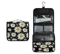 RXYY Hanging Travel Floral White Daisy Black Polka Dot Toiletry Bag Folding Bathroom Gym Organizer Portable Cosmetic Wash Bag for Women Girls