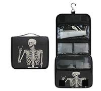 RXYY Hanging Travel Funny Human Skull Black Toiletry Bag Folding Bathroom Gym Organizer Portable Cosmetic Wash Bag for Women Girls