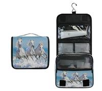 RXYY Hanging Travel Ocean Running White Horse Toiletry Bag Folding Bathroom Gym Organizer Portable Cosmetic Wash Bag for Women Girls